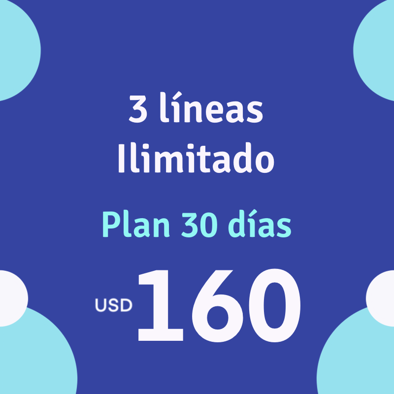 3 líneas con plan de llamadas, SMSs y datos ilimitados a máxima velocidad