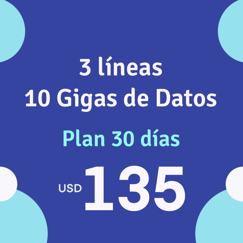 3 líneas con llamadas, SMSs y 10 giga de datos a máxima velocidad